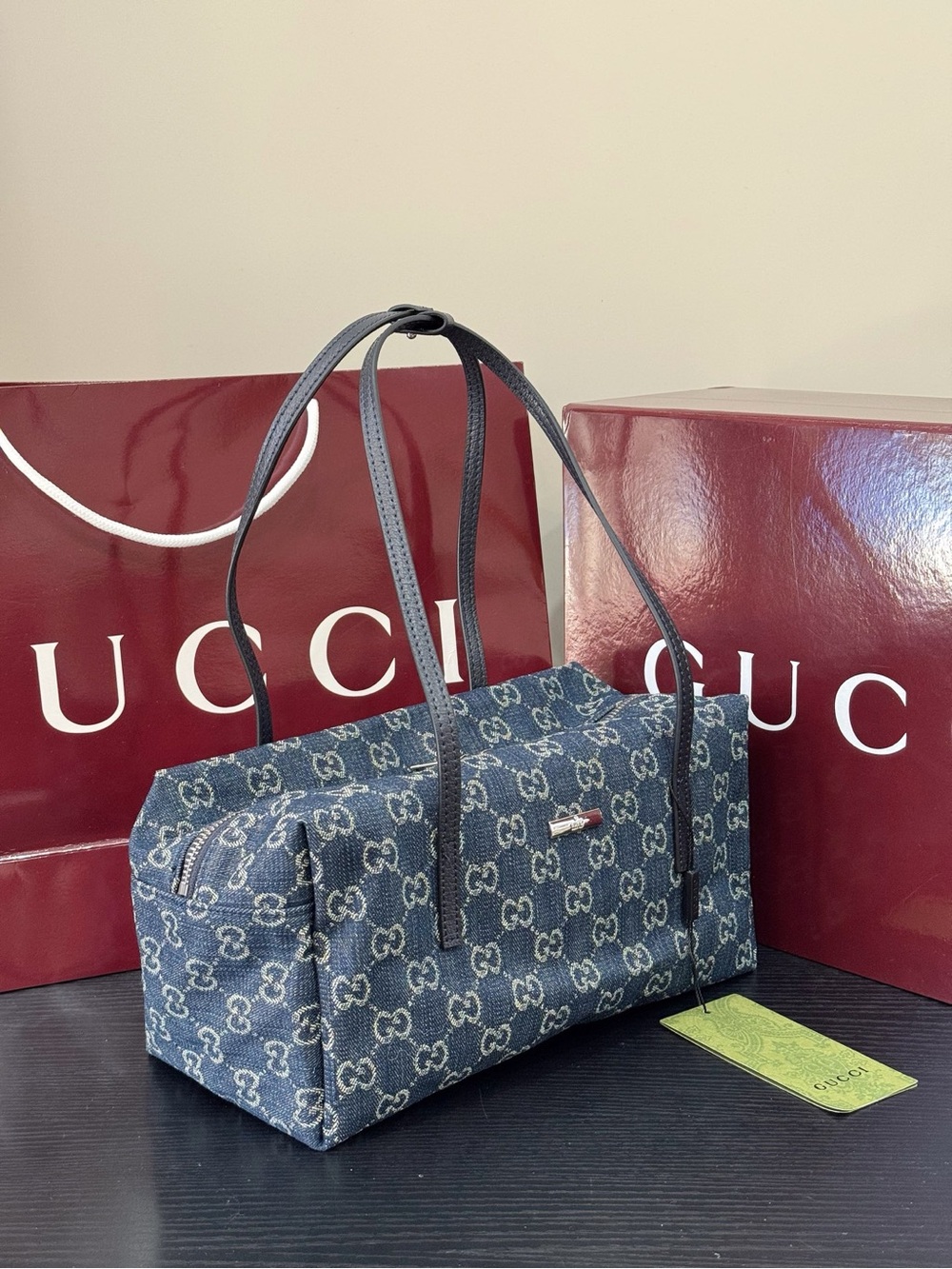 Gucci Blue Monogram Denim Shoulder Bag